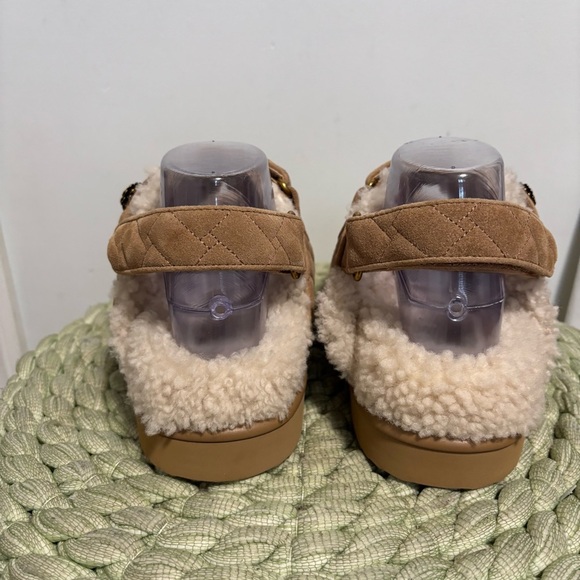 Kurt Geiger London Orson Tan Suede Quilted Shearling Dad Slingback Sandal NWT - Picture 10 of 15